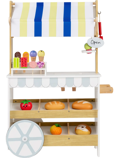 Costway Wooden Ice Cream Cart Kids 2-in-1 Grocery Store Playset 12602566 New