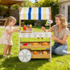 Wooden ice cream cart playset with display shelves, large wheels, and accessories for interactive role-playing fun.