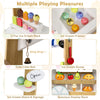 Wooden ice cream cart for kids with 2-tier rack, freezer, and accessories for imaginative role-playing fun.