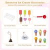 Wooden ice cream cart for kids with display shelves, ice cream scoop, and accessories for imaginative play and social.