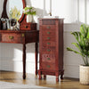 Wooden jewelry armoire cabinet in brown with 7 drawers and swing doors, perfect for jewelry storage and organization.