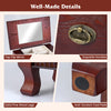 Close-up of the wooden jewelry armoire cabinet with a flip mirror, solid pine wood legs, and anti-scratch foot pads.