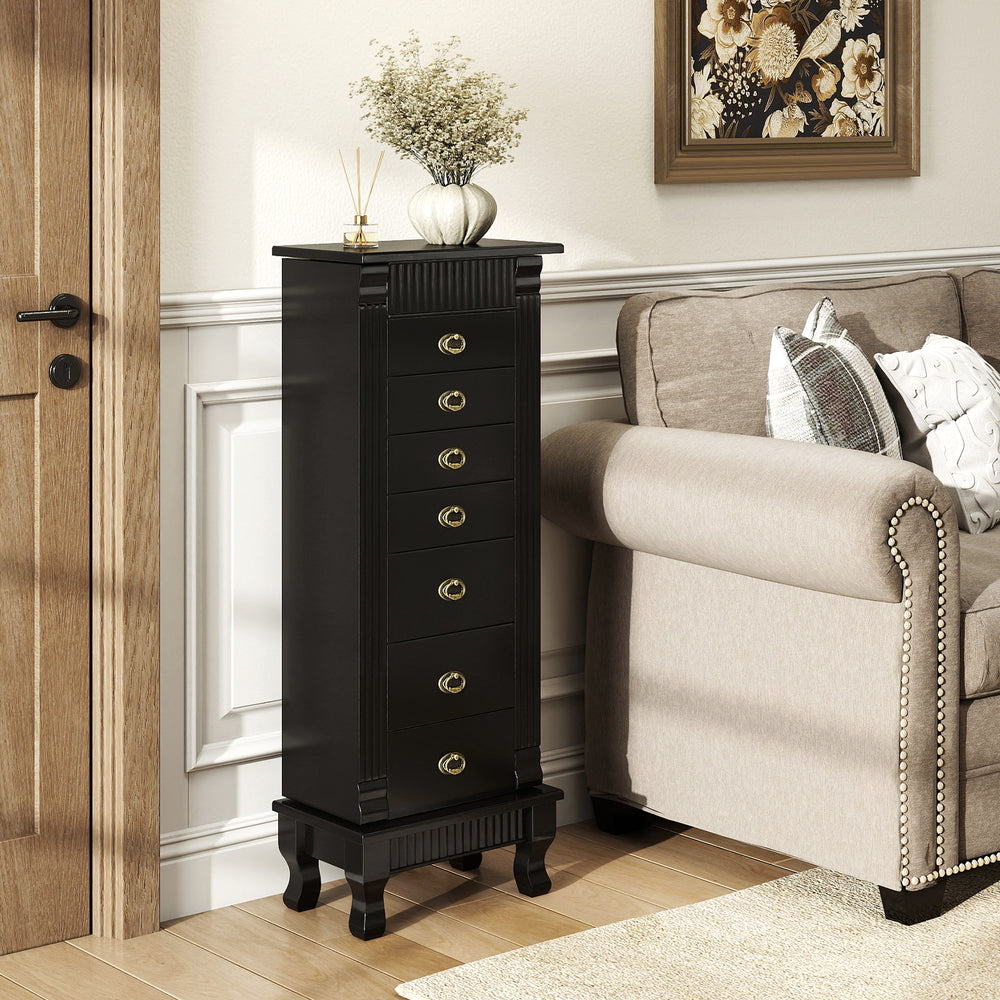Wooden Jewelry Armoire Cabinet Storage Chest with Drawers and Swing Doors-Black - Gallery View 1 of 10