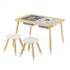 Wooden kids activity table set with double-sided boards, featuring natural pine wood, for creative play and learning.