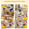 Wooden kids activity table set with chalkboard and whiteboard surfaces, ideal for play, learning, and dining.