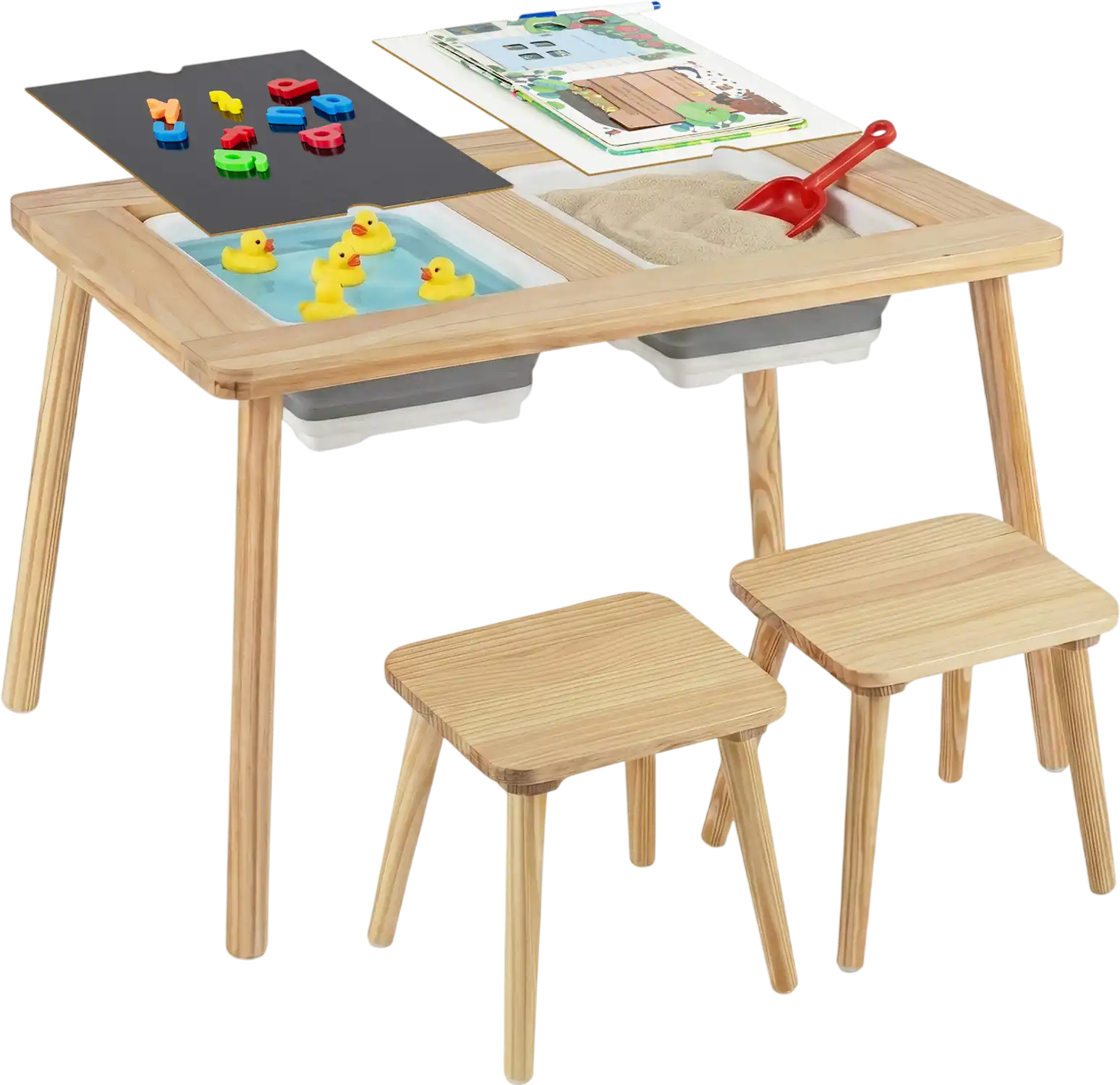 Costway Wooden Kids Activity Table Set w/ 2 Storage Bins 86274399 New
