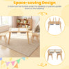 Wooden kids activity table set with foldable storage bins, featuring chalkboard and whiteboard surfaces for creative.
