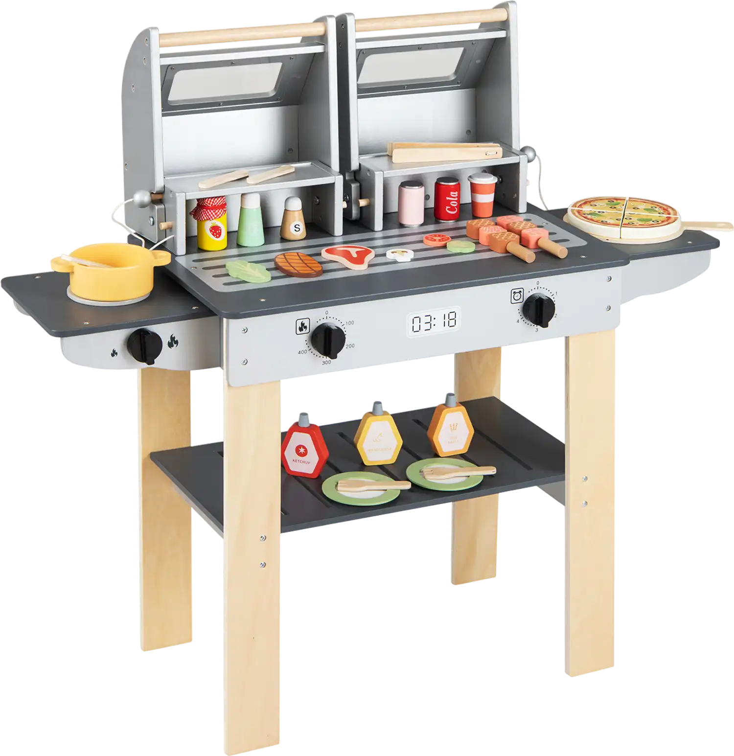 Costway Wooden Kids BBQ Grill Playset Toy w/ Grilling Tools & Play Food 33715282 New