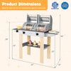Wooden kids barbecue grill playset with two compartments, utensil racks, and abundant grilling tools for imaginative.