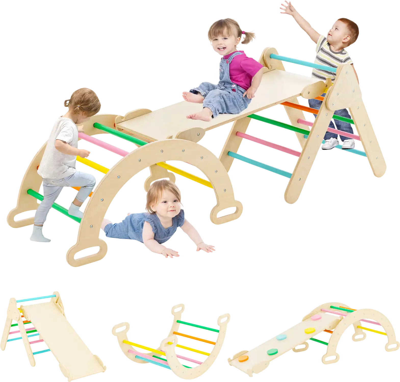 Costway 5-in-1 Wooden Kids Climber Triangle Arch Ramp Slide Set 59234781 New