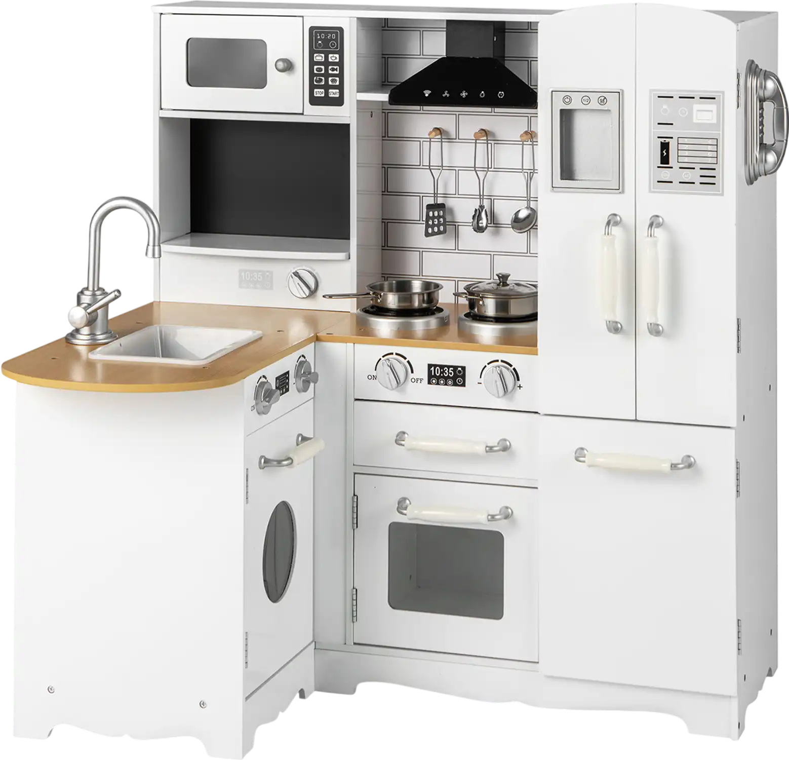 Costway Wooden Kids Corner Kitchen Playset Stove Toddlers 15392648 New
