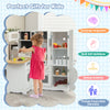 Wooden Kid's Corner Kitchen Playset in natural and white with stove, ideal for imaginative play and safe for toddlers.