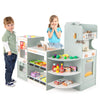 Wooden kids grocery store playset in green with interactive checkout, vending machine, and 30 accessories for.