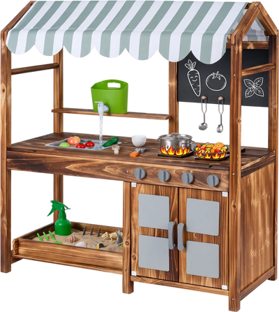 Costway Wooden Kids Mud Kitchen 8 Accessories 2-Sided Chalkboard 33534233 New