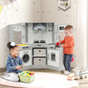 Wooden kids play kitchen playset in gray with realistic lights and sounds, promoting creativity and parent-child.