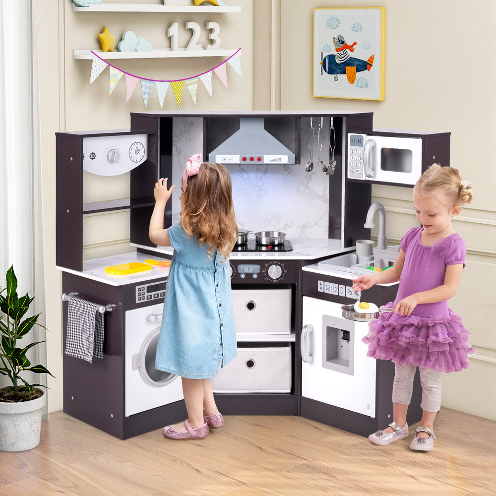Wooden Kids Play Kitchen Playset with Realistic Lights and Sounds-Coffee - Gallery View 1 of 11