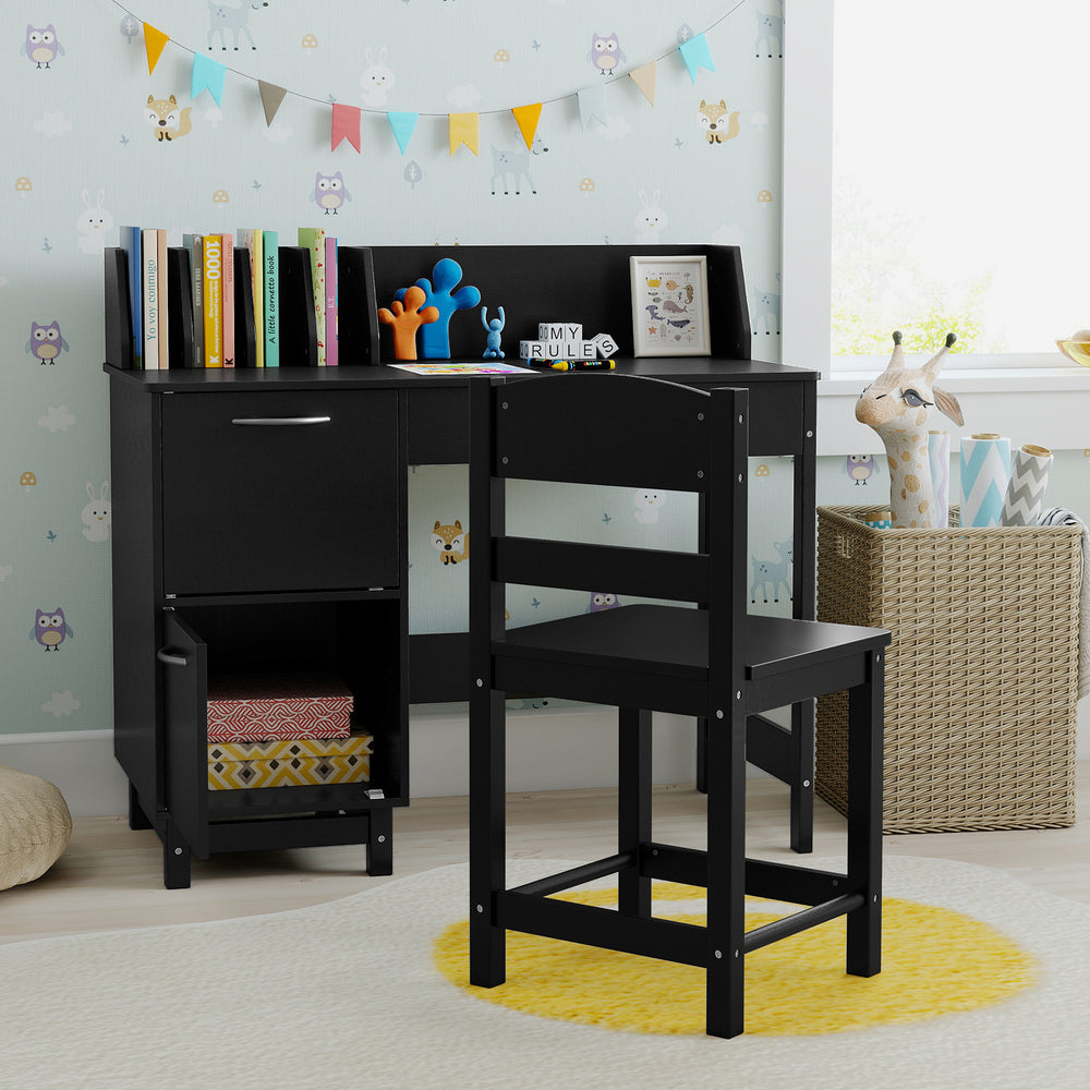 Wooden Kids Study Desk and Chair Set Student Workstation-Black - Gallery View 1 of 10