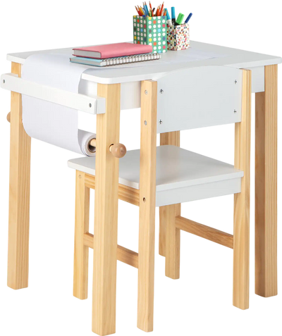 Costway Kids Art Table Chair Set Drawer Paper Roll 2 Markers White 61394782 New