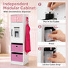 Wooden kitchen playset in pink featuring an engaging ice dispenser and realistic sounds, perfect for imaginative play.