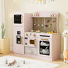 Wooden Kids Kitchen Playset with Chalkboard Ice Maker Sink Lighted Microwave-Pink - Gallery View 1 of 9