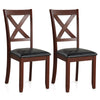 Set of 2 wooden dining chairs with padded seats, rubber wood legs, and ergonomic X-shaped backrest for kitchen use.