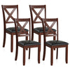 Set of 4 wooden dining chairs with padded seats, rubber wood legs, and ergonomic X-shaped backrest for kitchen use.