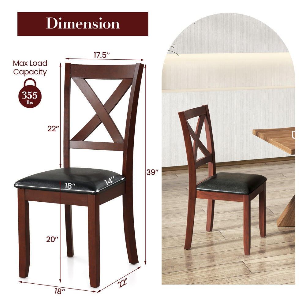 Wooden dining chair with padded seat, rubber wood legs, and X-shaped frame, ideal for kitchen or dining room use.