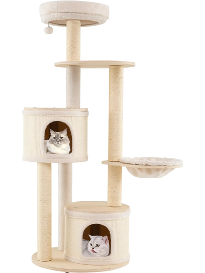 Costway Wooden Cat Tree Tower 2 Condos Sisal Scratching Posts 84352434 New