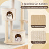 Wooden kitten tower with two spacious condos, sisal scratching mat exterior, and cool bamboo interior for secure.