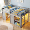 Wooden Low Kids Loft Bed with  LED Lights and 2 Doors-Gray - Gallery View 1 of 10