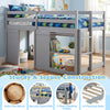 Wooden low kids loft bed in gray with LED lights, security guard rail, and under-bed storage for playtime.