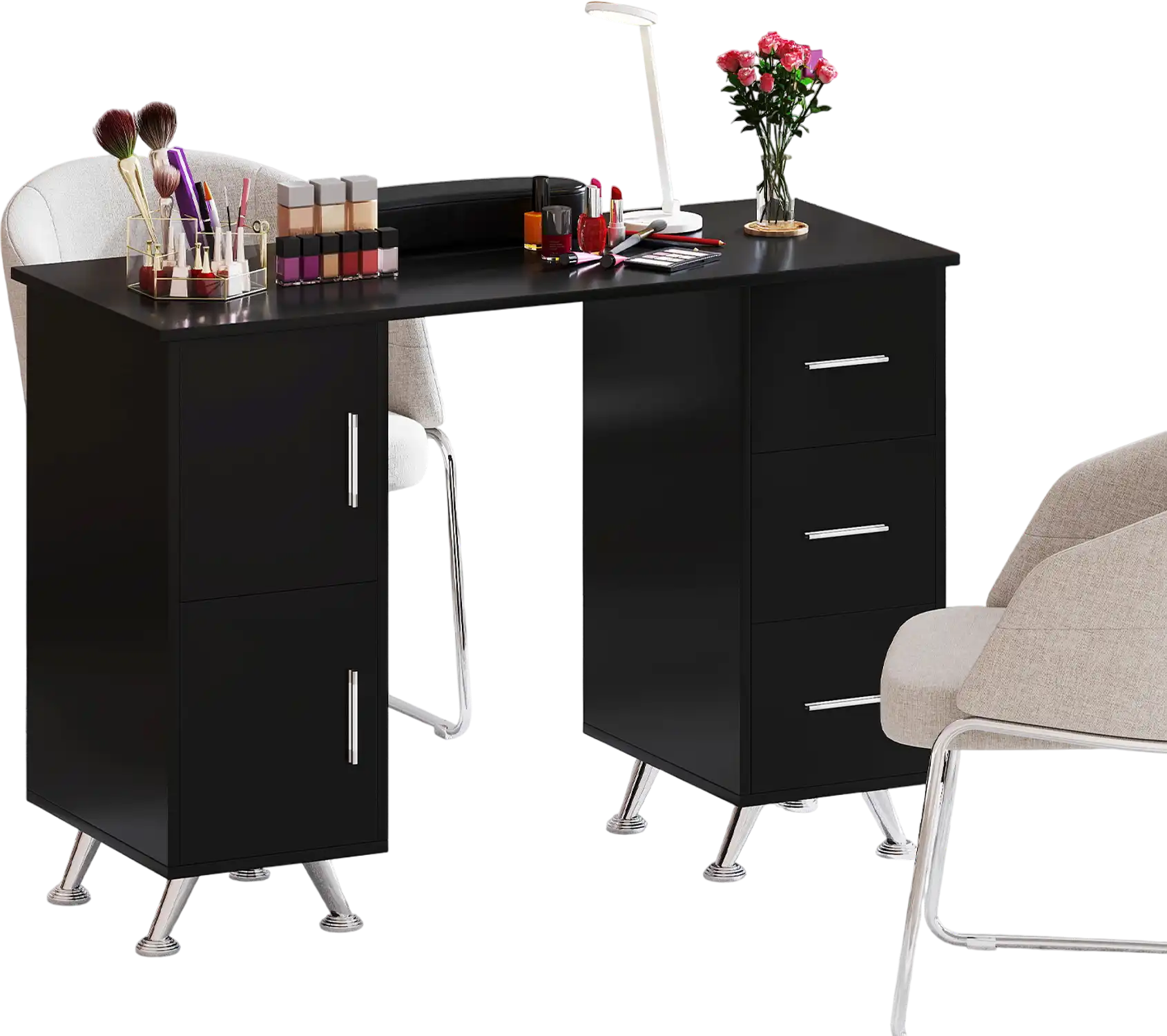 Costway Wooden Manicure Nail Table Desk w/ Drawers Wrist Rest Black 329685471 New