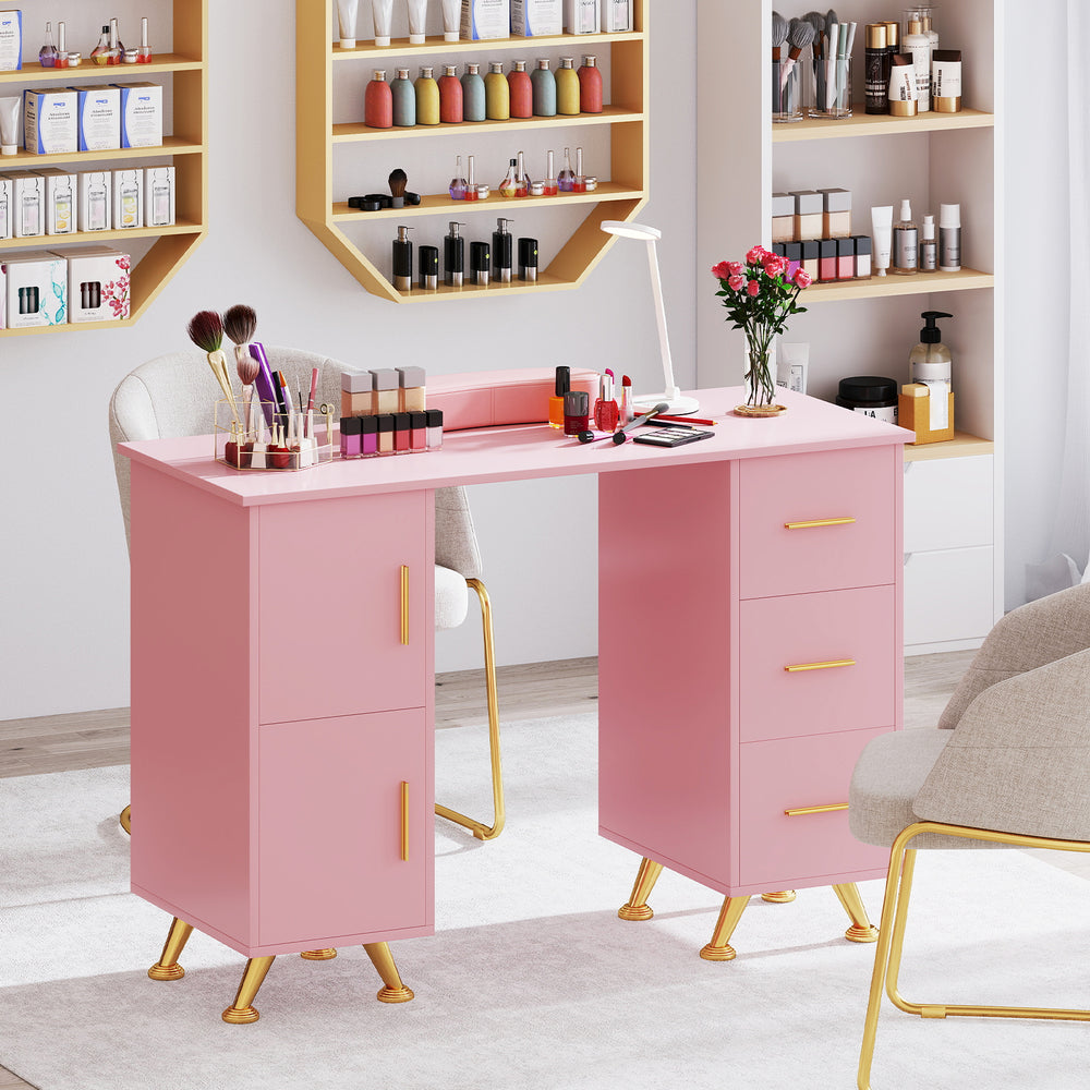 Wooden Manicure Table Nail Desk with Drawers Wrist Rest-Pink - Gallery View 1 of 10