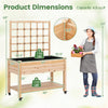 Wooden mobile raised garden bed with trellis, natural fir, 4 swivel wheels for easy mobility, ideal for outdoor.