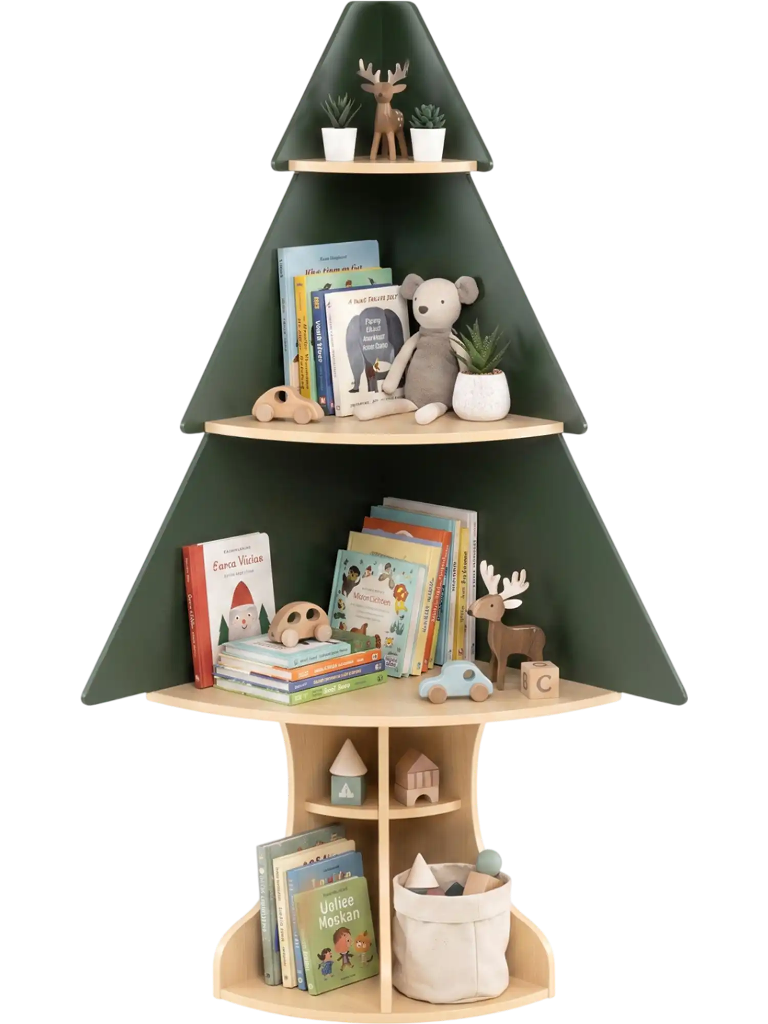 Costway Wooden Montessori Corner Tree Bookshelf Toy Storage 81472292 New