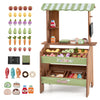 Wooden grocery store with chalkboard and 43 accessories for pretend play, promoting social skills and early math.