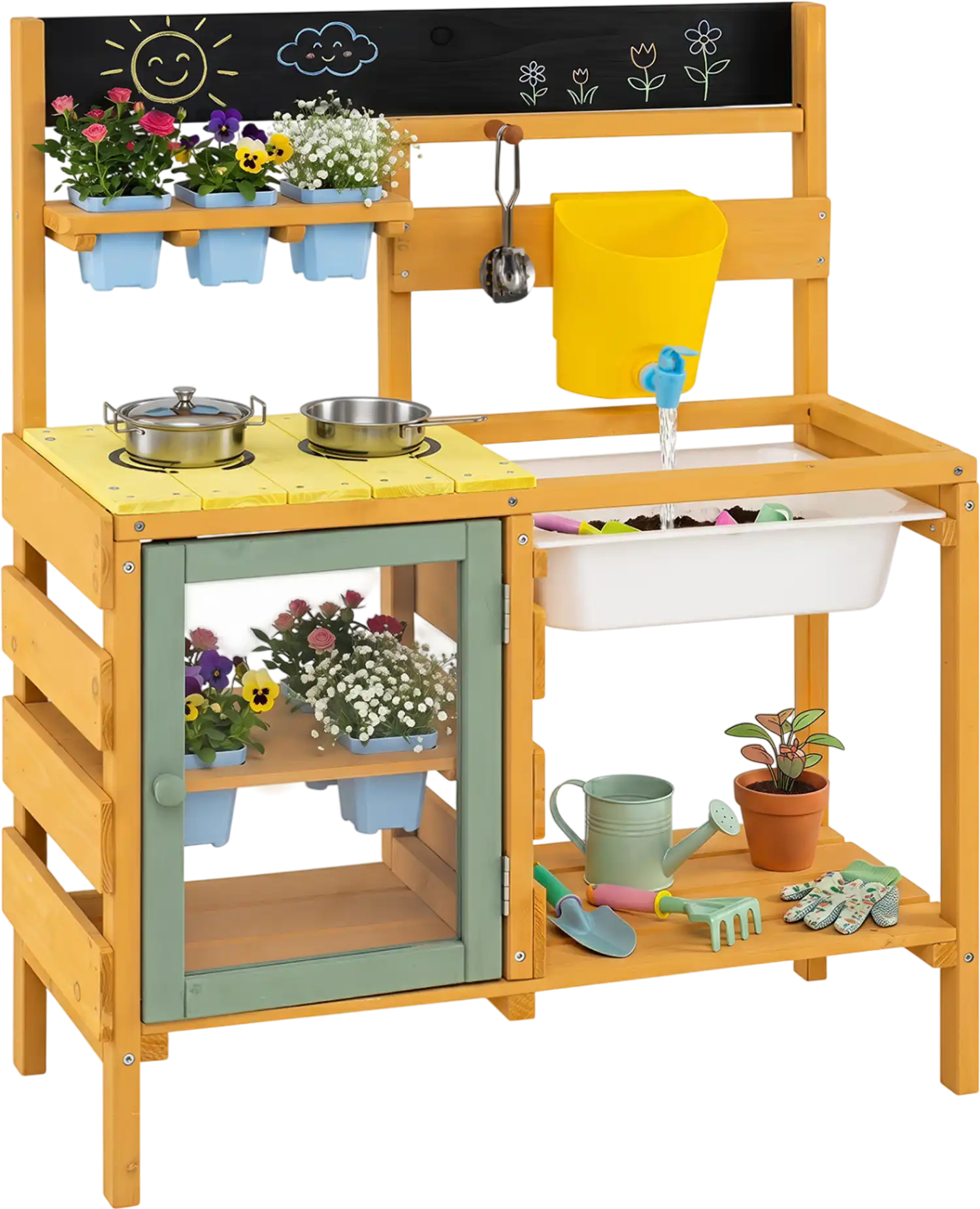 Costway Wooden Mud Kitchen w/ Faucet & Water Tank 90289921 New