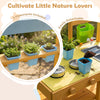 Wooden outdoor mud kitchen for kids featuring three detachable flowerpots, perfect for cultivating little nature lovers.