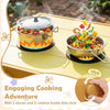 Wooden outdoor mud kitchen for kids with 2 stoves, flowerpots, and wheels, perfect for engaging cooking adventures.