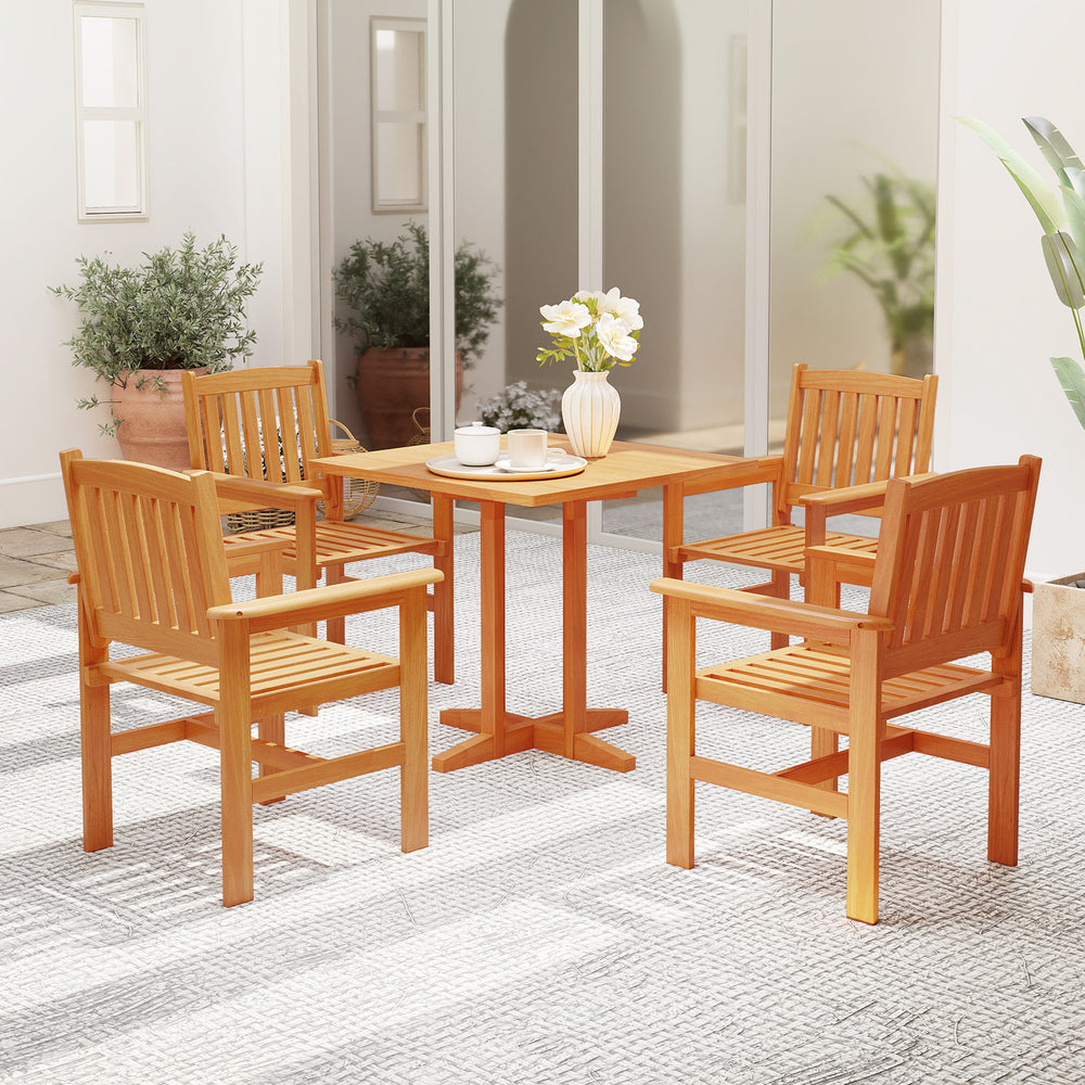 Wooden patio chairs set of 2 with inclined backrests, showcasing solid wood construction for outdoor garden seating.