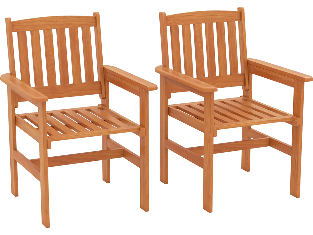 Wooden Patio Chairs Set of 2 with Inclined Backrests 