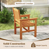 Wooden patio chair with inclined backrest, solid wood construction, and reinforced crossbar for stable outdoor seating.