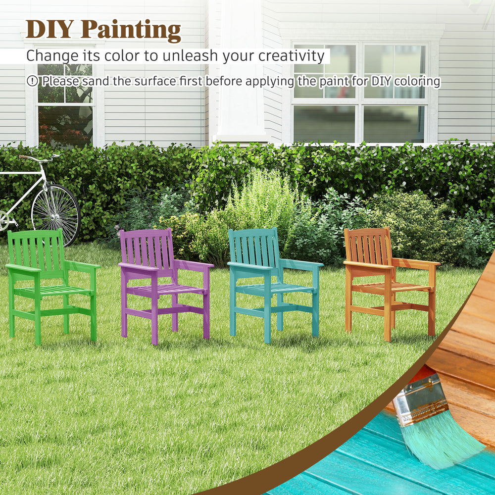 Set of two wooden patio chairs with inclined backrests, perfect for DIY painting and comfortable outdoor seating.