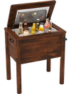Wooden patio cooler with 54 qt capacity, 3 handles, and bottle opener, perfect for outdoor gatherings and easy.