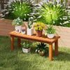 Wooden plant stand showcasing potted plants, crafted from solid wood with a brown finish, ideal for outdoor and indoor.