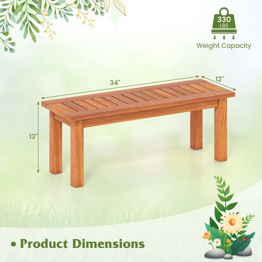 Wooden plant stand with slatted top, crafted from solid wood, 34" long, ideal for indoor and outdoor plant display.