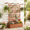 Wooden Planter Box with Lattice Trellis Raised Garden Bed Privacy Screen with Flat Roof-Brown - Gallery View 1 of 10