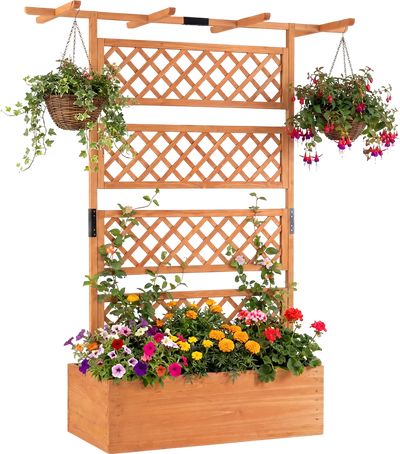 Costway Wooden Raised Garden Bed Planter Box Lattice Trellis Privacy Screen Flat Roof 87896853 New