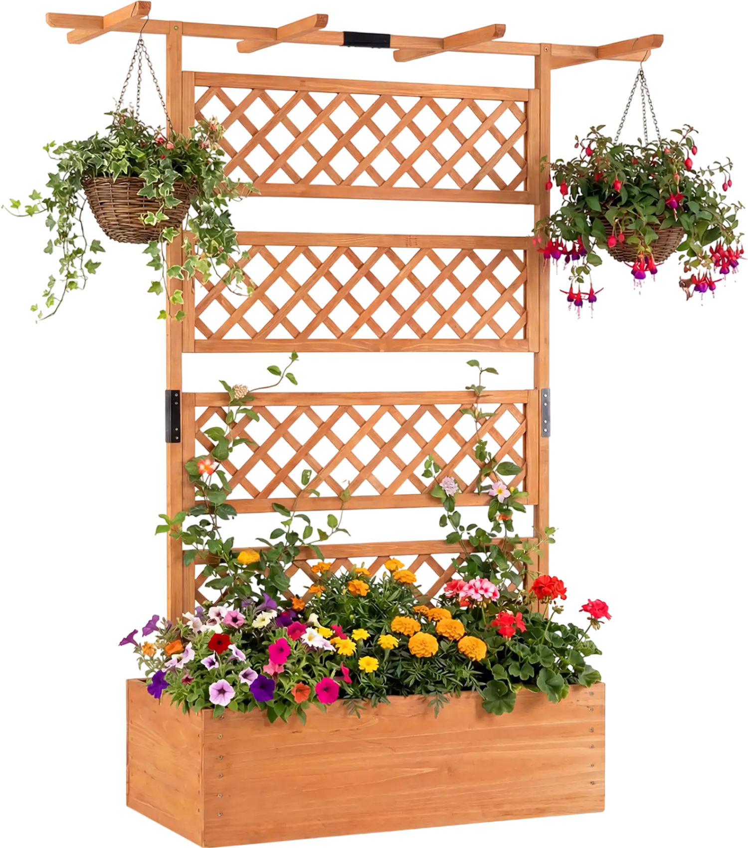 Costway Wooden Planter Box Lattice Trellis Raised Garden Bed Privacy Screen Flat Roof 87896853 New