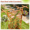 Wooden planter box with lattice trellis and flat roof, ideal for hanging baskets and supporting climbing plants.